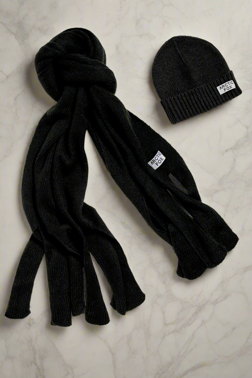 The Mohair Scarf Beanie Set Ebony Black