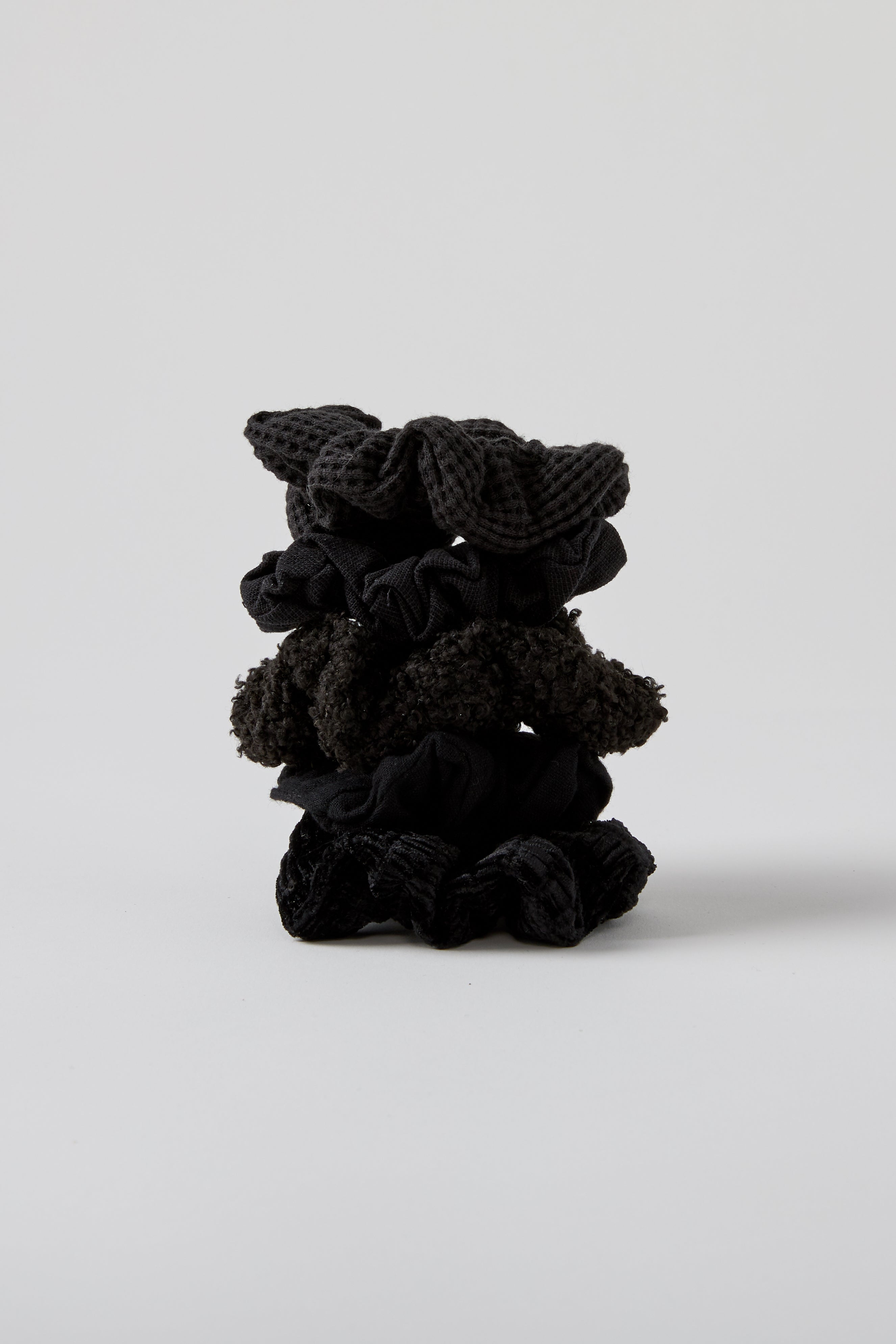 Assorted Textured Scrunchies Black - 5 pack