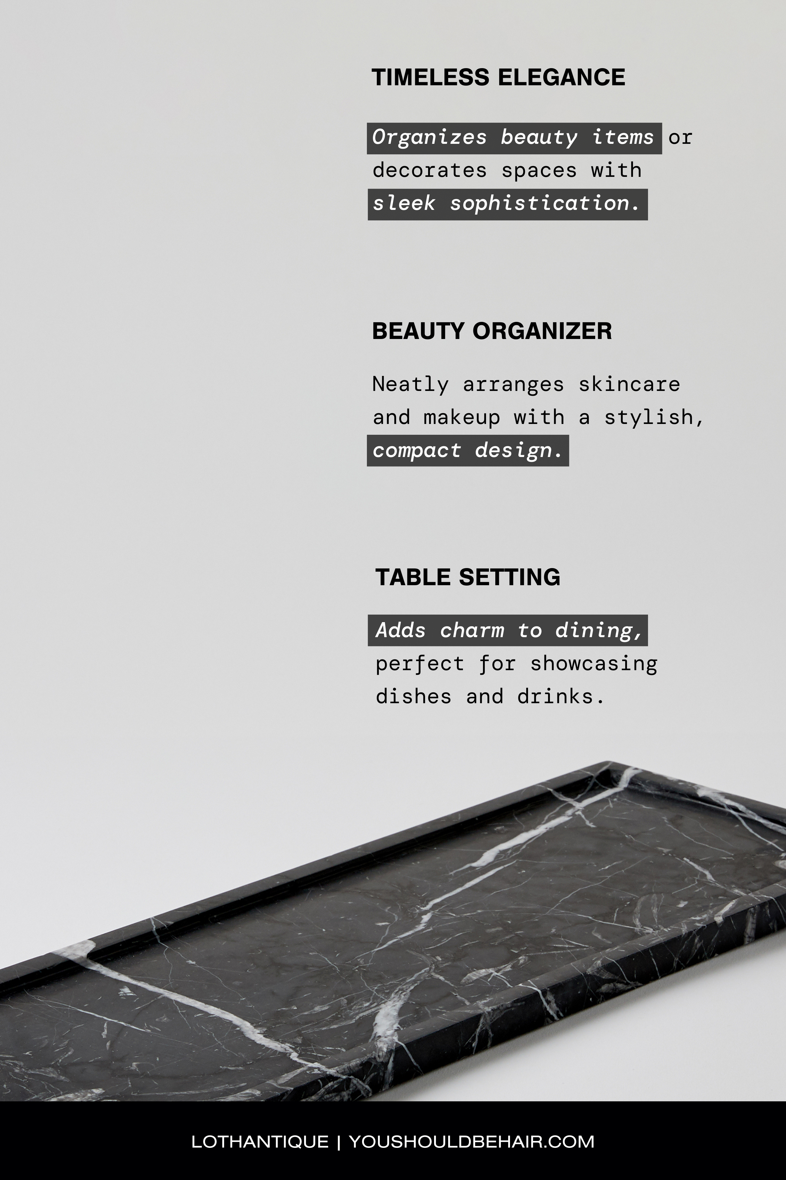 Belle De Provence Long Black Marble Tray
