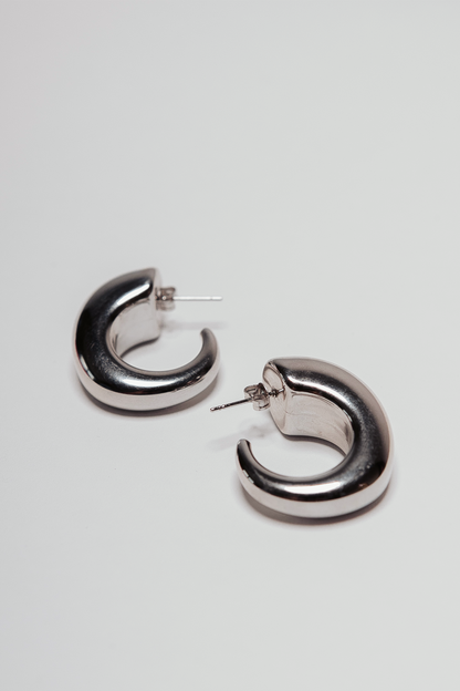 Silver Curve Tapered Hook Hoops Earrings