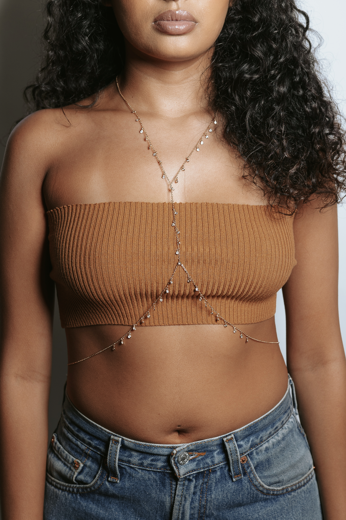 Crystal Fringe Body Chain in Gold
