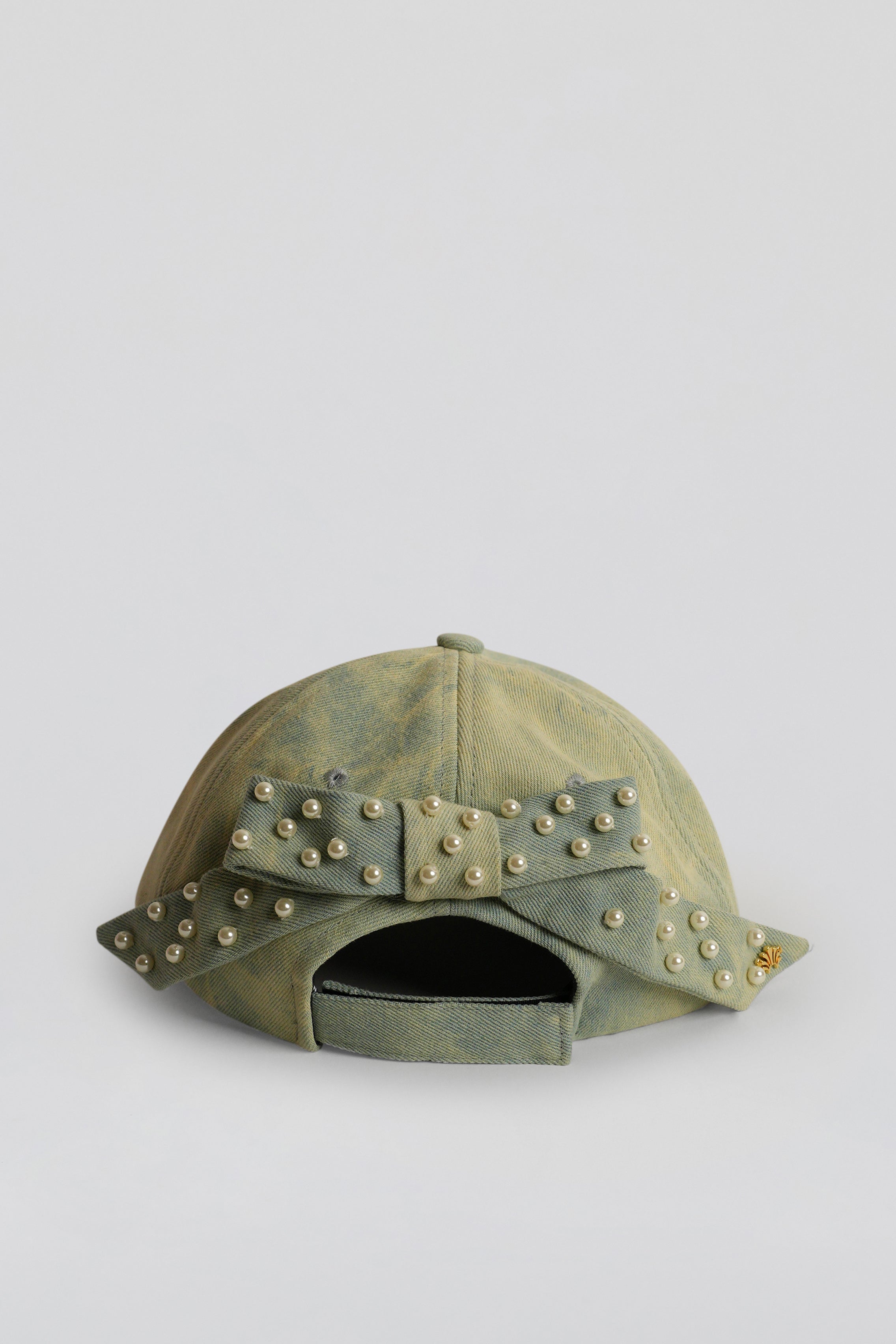 Lele Sadoughi Faded Denim Bow Embellished Denim Baseball Cap