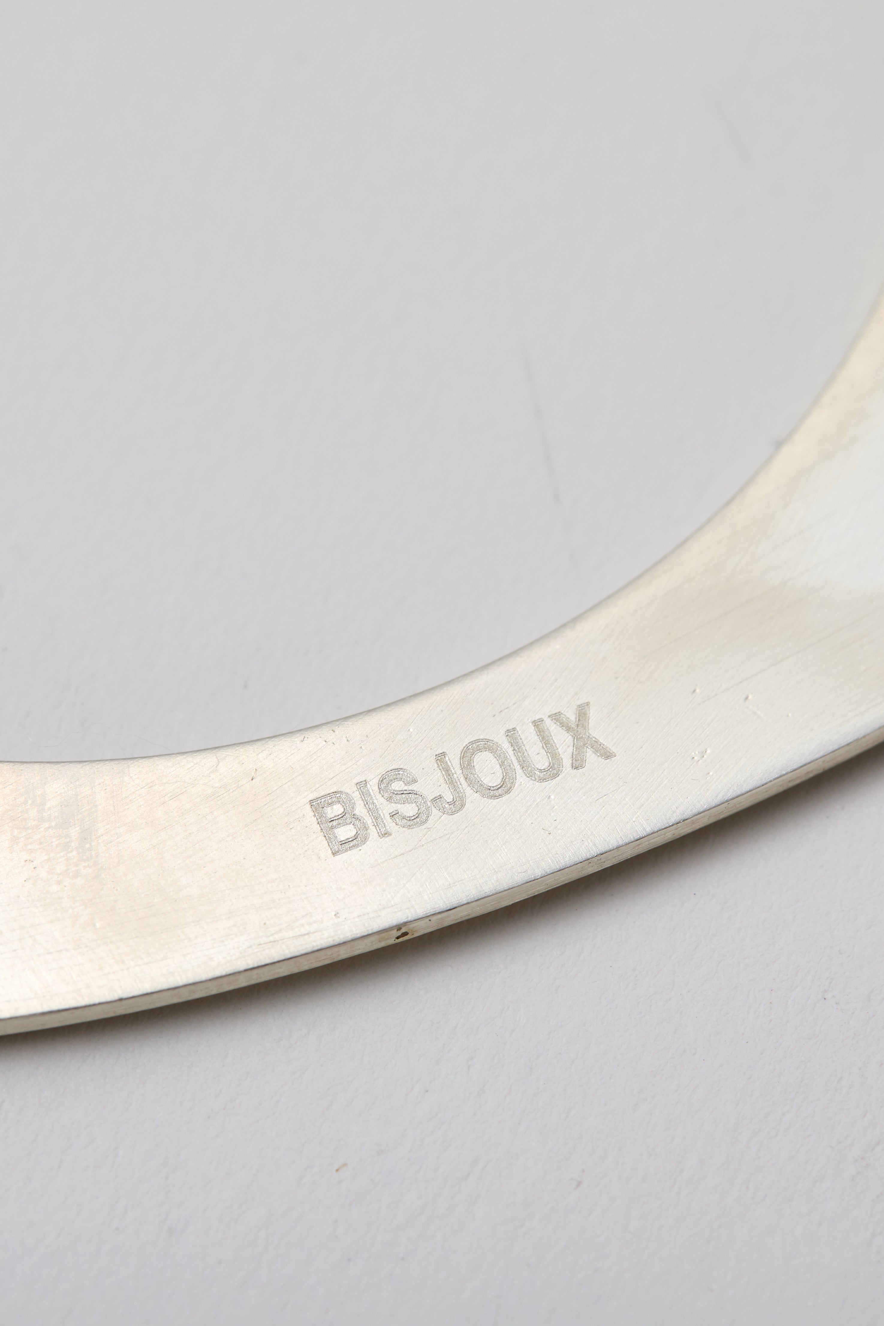 Silver Handcrafted Disc Flat Bangle Bracelet Curve